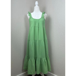 Marine Layer Womens M Jude Flutter Sleeve Green Tiered Midi Cotton Gauze Dress